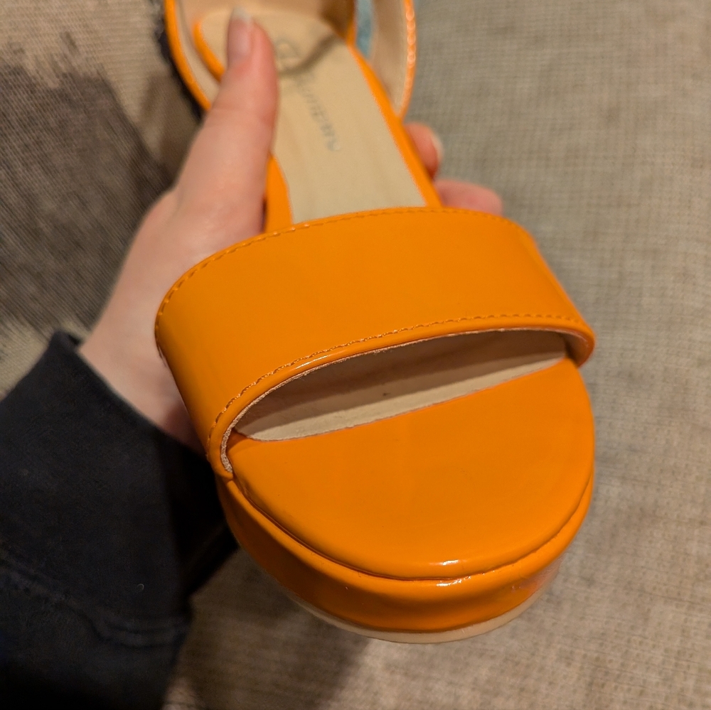 Orange Block Heel Sandals - Picture 7 of 16